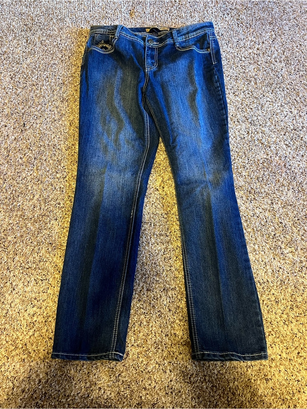 Vanilla Jeans Cotton Blend y2k Beddazzled Straight Women's Jeans in Indigo Blue